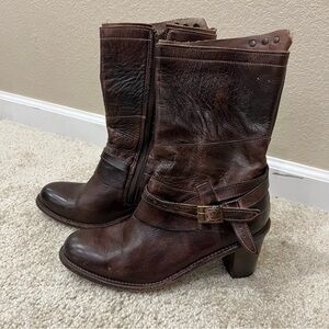 BED STU Benchmade Distressed Brown Leather Boots Cobbler Series Size 10 side zip